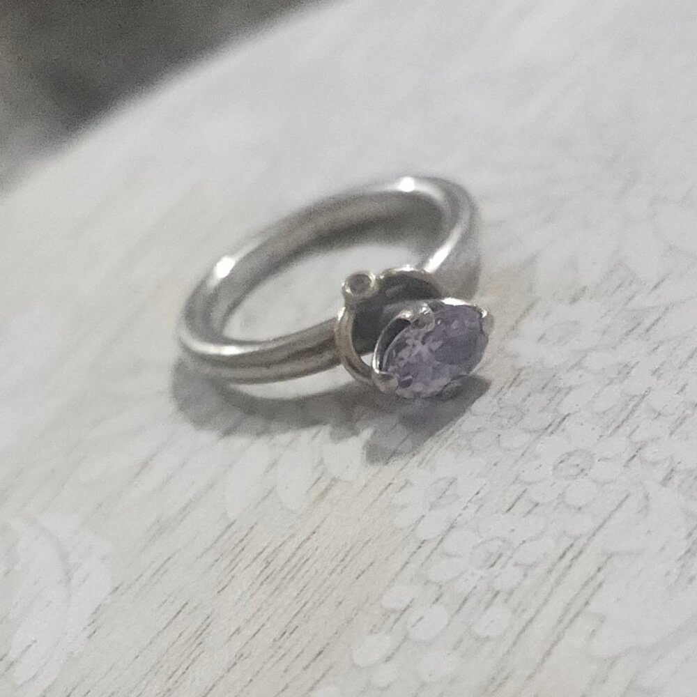Pandora Sterling Silver 14k Gold Amethyst Purple Diamond Halo Ring 6.5
